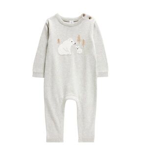 Nordstrom Babies’ Cozy Cotton Intarsia Heather Gray Sweater Bear Romper New!